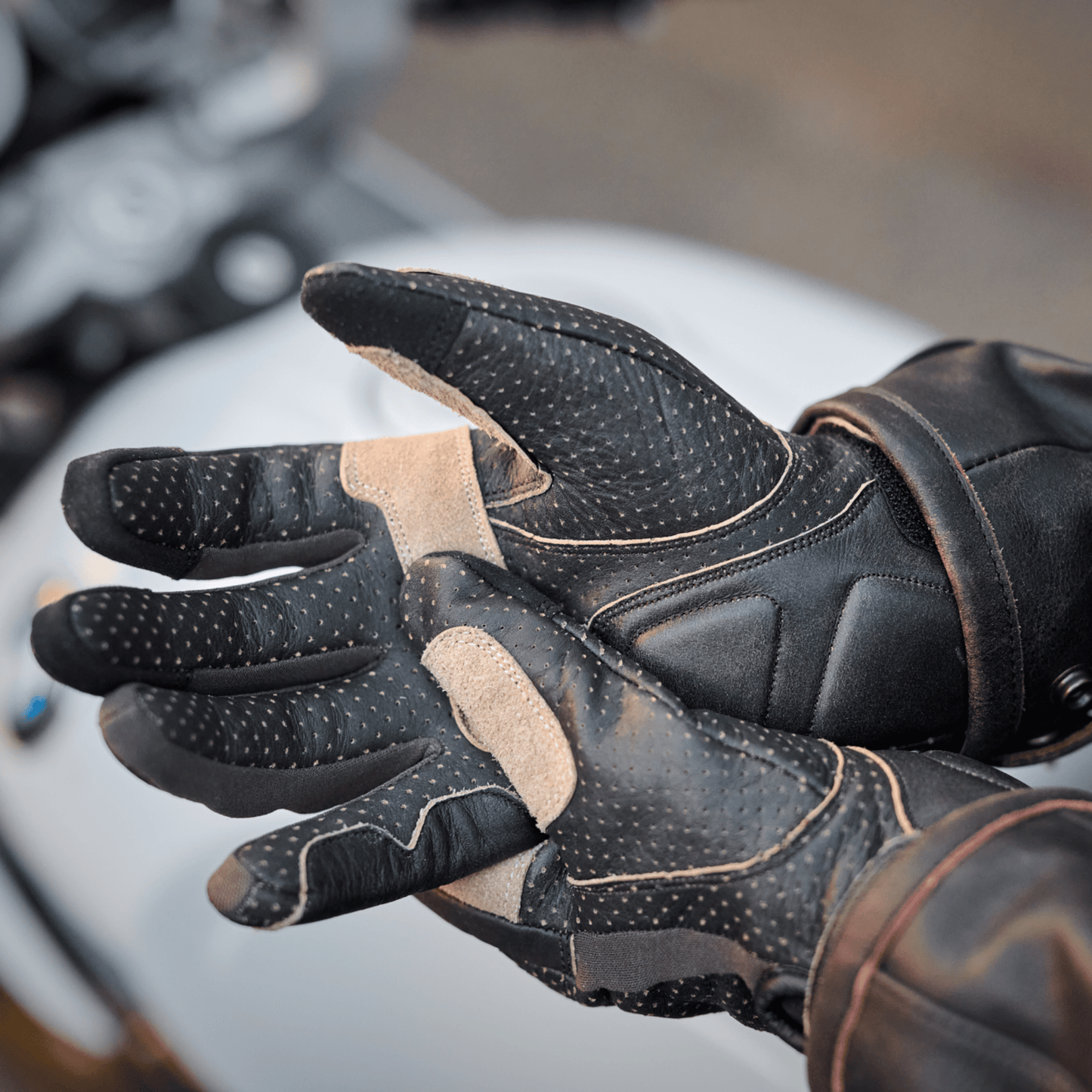 Gen 3 Thumpa's | Short Cuff Summer Motorbike Gloves | Perforated Dark Charcoal Brown Leather