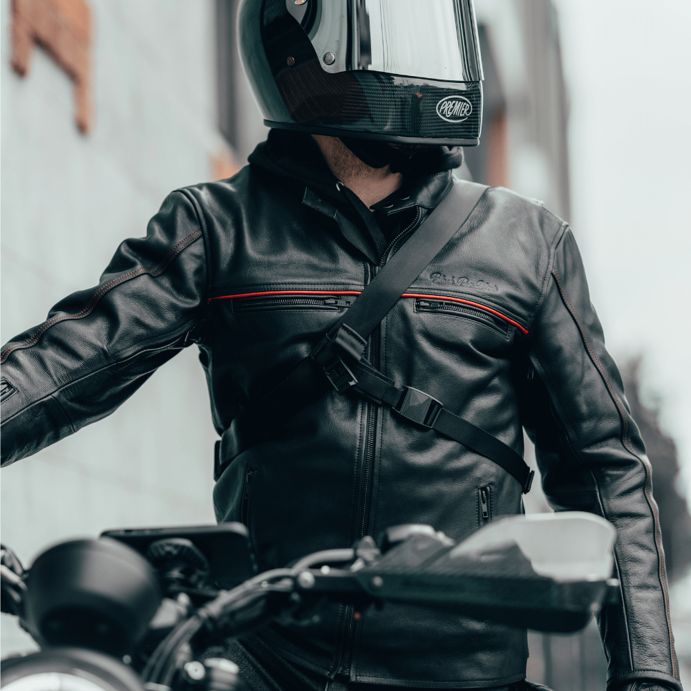 The Rumbler Black Leather with Red Accents Leather Motorbike