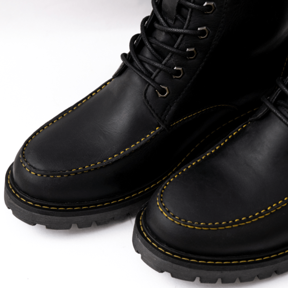 Moc Toe Black Leather Motorcycle Boots | Trip Machine Boots