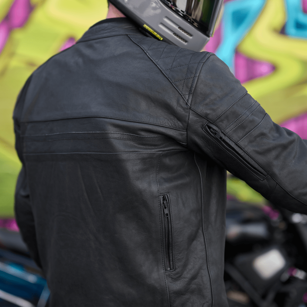 leather motorbike jacket matt black