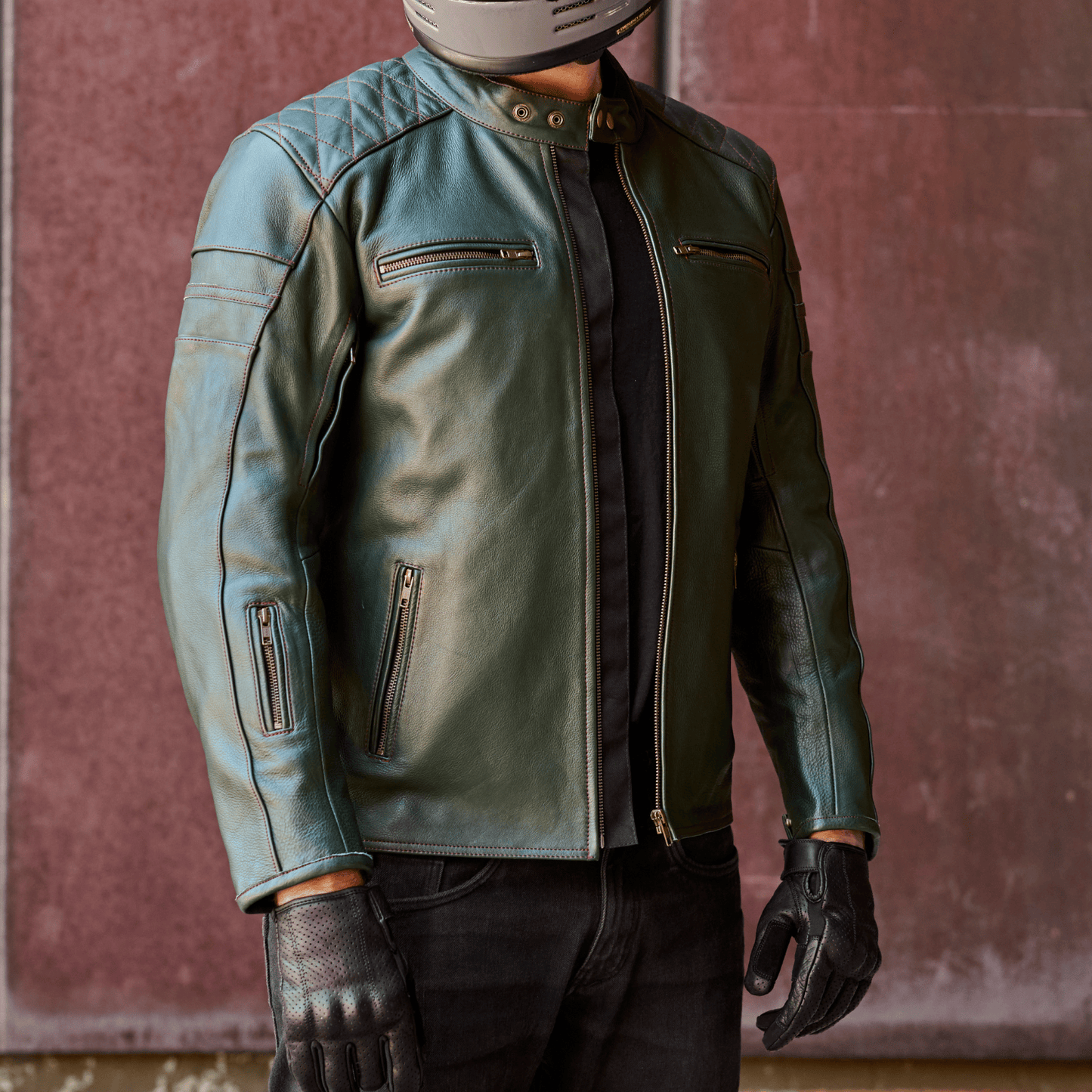 *NEW* 'ol Bobber' | British Racing Green Classic Leather Motorbike Jacket *LIMITED EDITION*