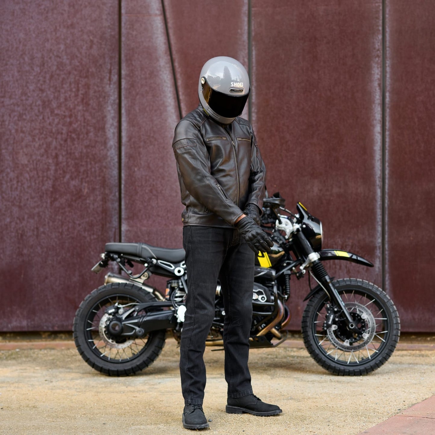 'ol Bobber' | Classic Leather Motorbike Jacket | Distressed Charcoal Brown Full Grain Leather