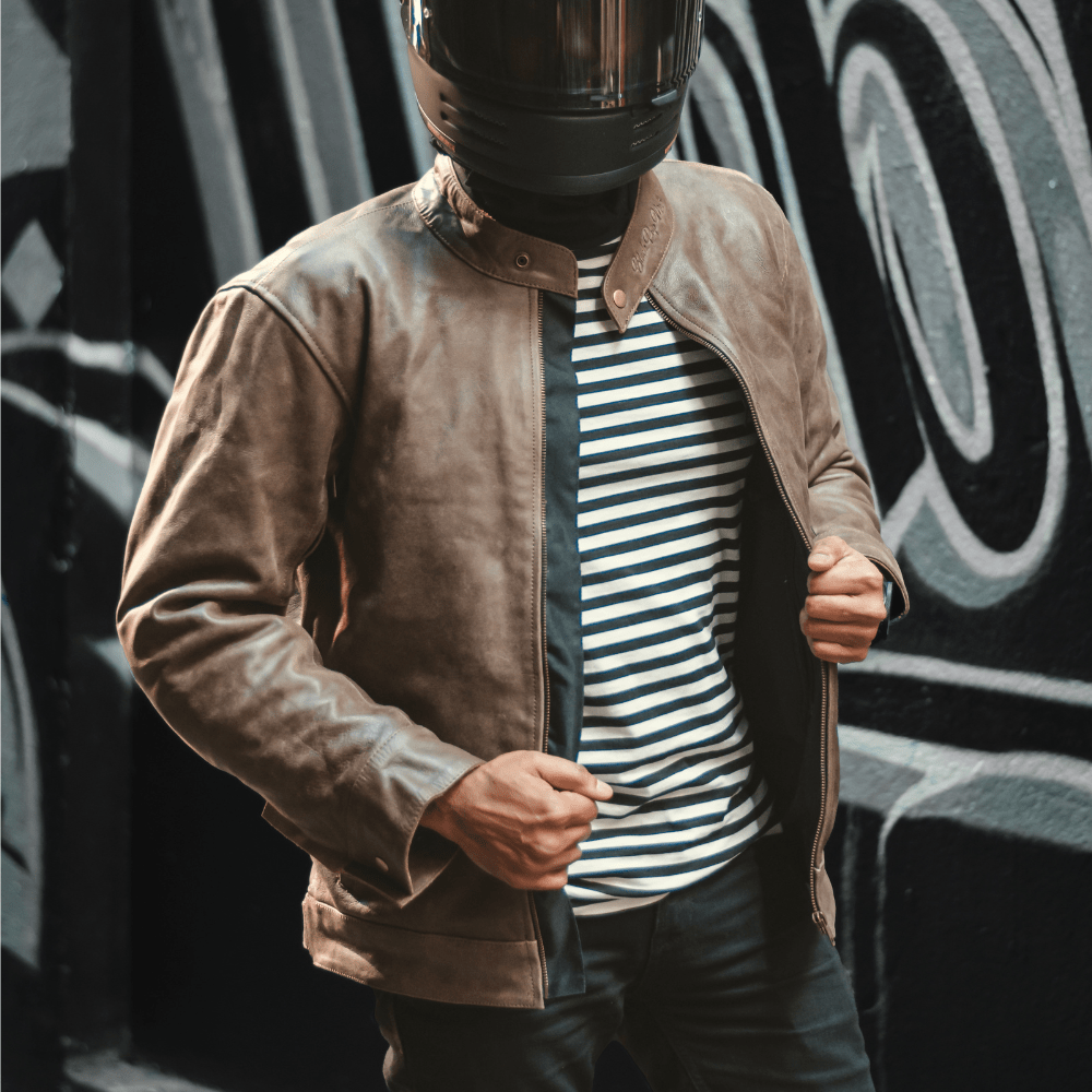 The 'Nelson' | Distressed Light Brown Leather Motorbike Jacket | Classic Full Grain Leather