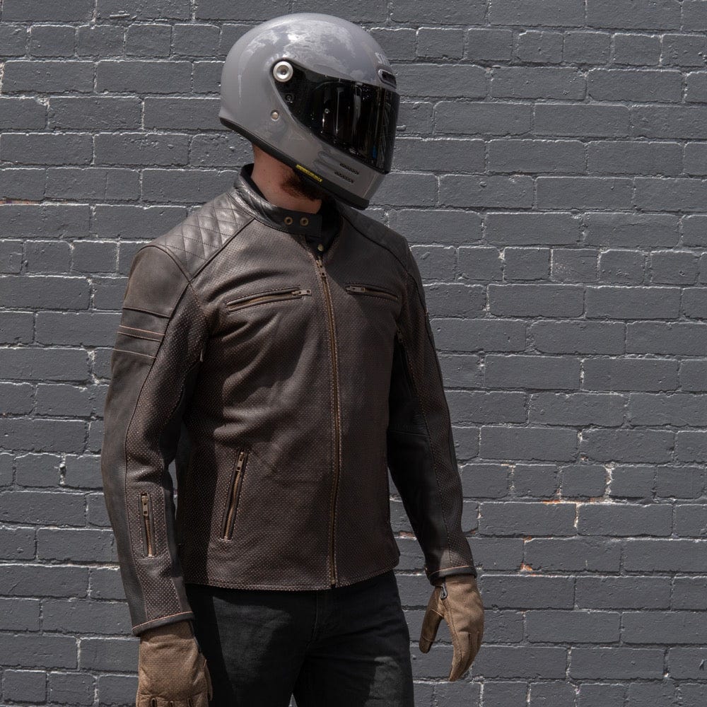 SUMMER VERSION 'ol Bobber' | Classic Perforated Leather Motorbike Summer Jacket | Distressed Charcoal Brown Full Grain Leather (3XL ONLY LEFT)