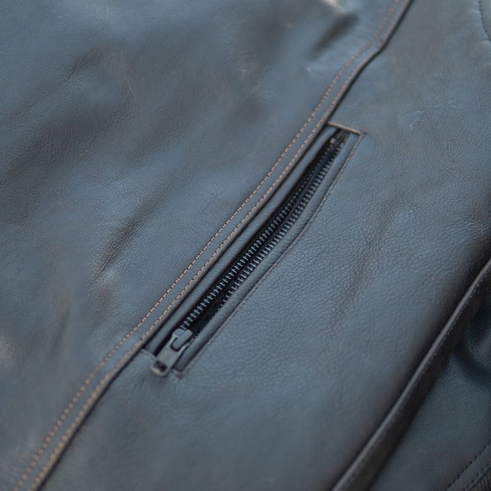 'The Rumbler' | Distressed Charcoal Brown Leather | Classic Leather Motorbike Jacket PREORDER
