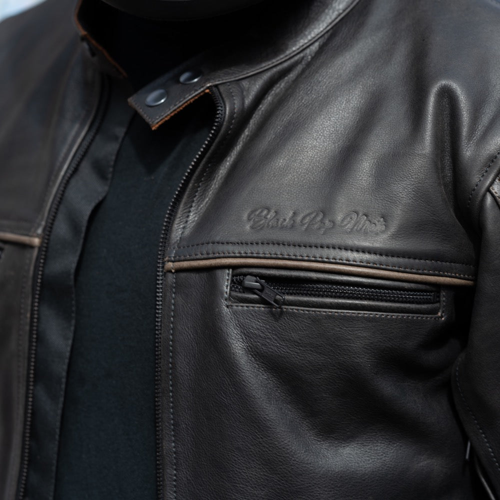 'The Rumbler' | Distressed Charcoal Brown Leather | Classic Leather Motorbike Jacket