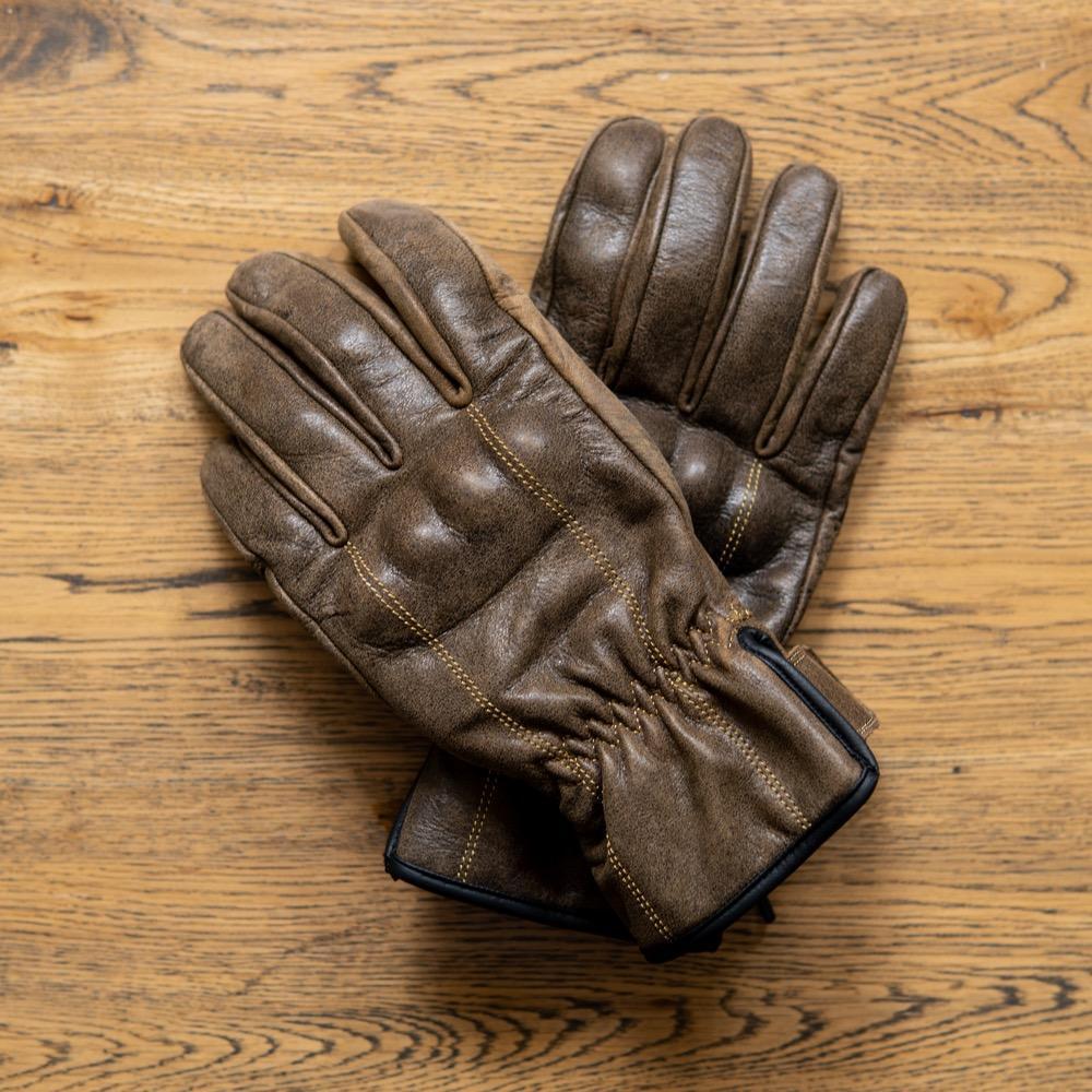 The Original' Retro Motorbike Gloves Gauntlet Brown Distressed
