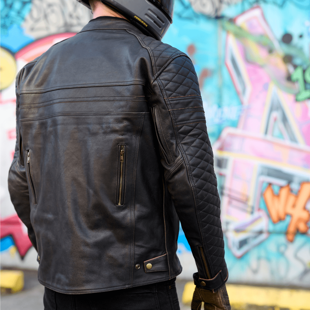 NEW GEN 2 'ol Bobber' | Diamond Quilted Premium Motorbike Jacket | Distressed Charcoal Brown