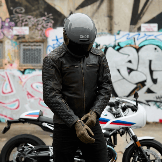 GEN 2 'ol Bobber' | Diamond Quilted Premium Motorbike Jacket | Distressed Charcoal Brown