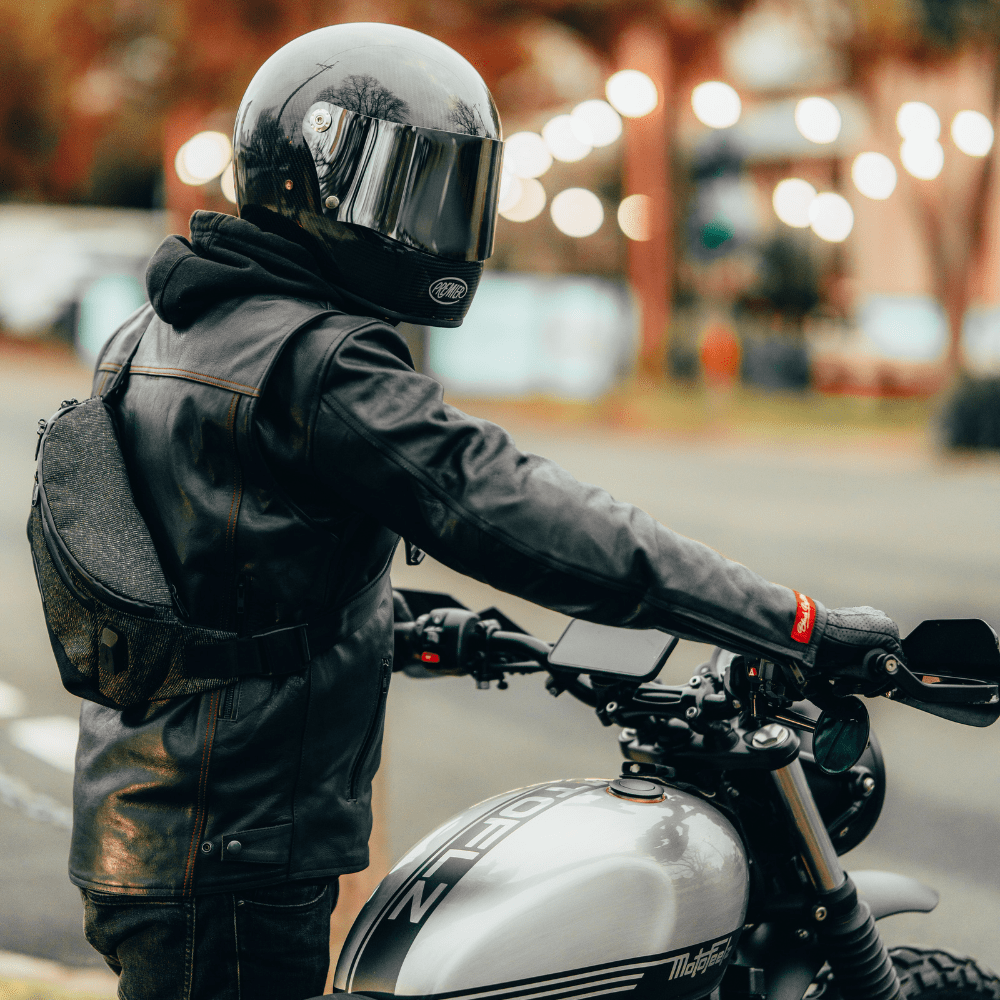 The Rumbler Black Leather with Red Accents Leather Motorbike