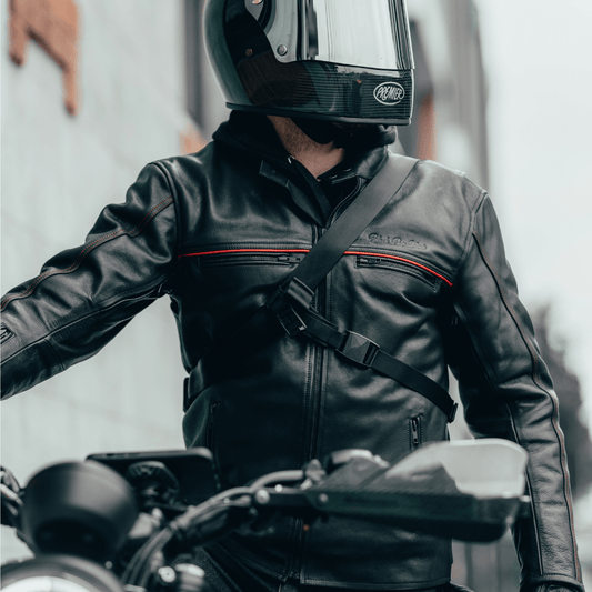 'The Rumbler' | Black Leather with Red Accents | Leather Motorbike Jacket