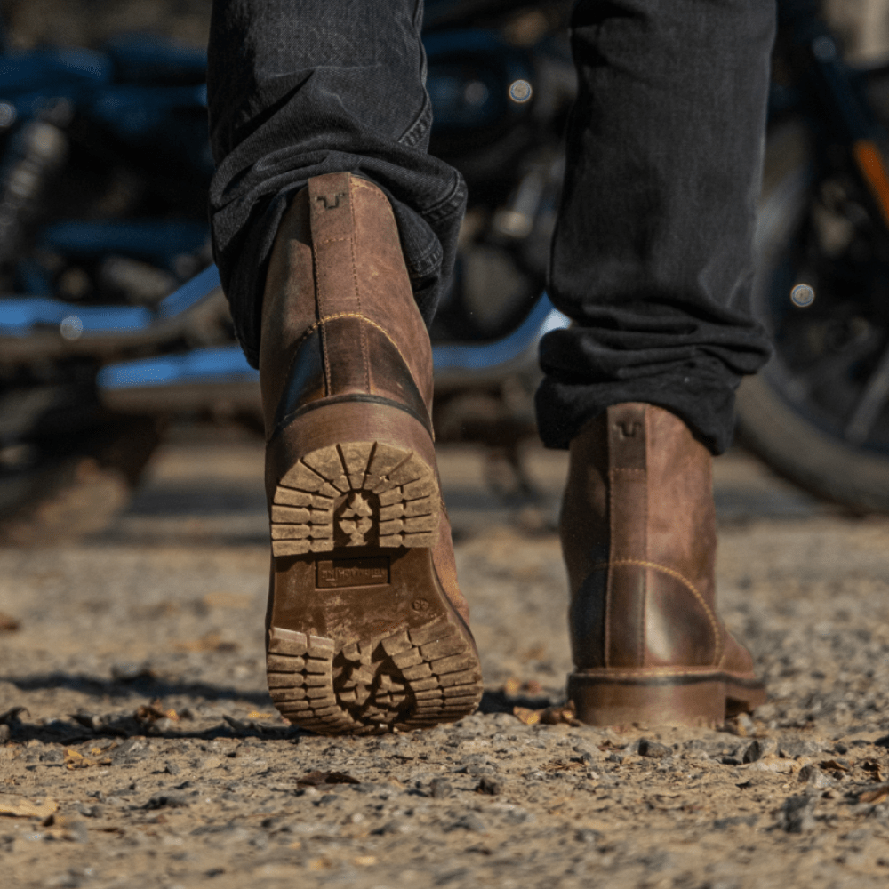 Moc Toe Tobacco Brown Leather Motorcycle Boots Trip Machine Boots Black Pup Moto