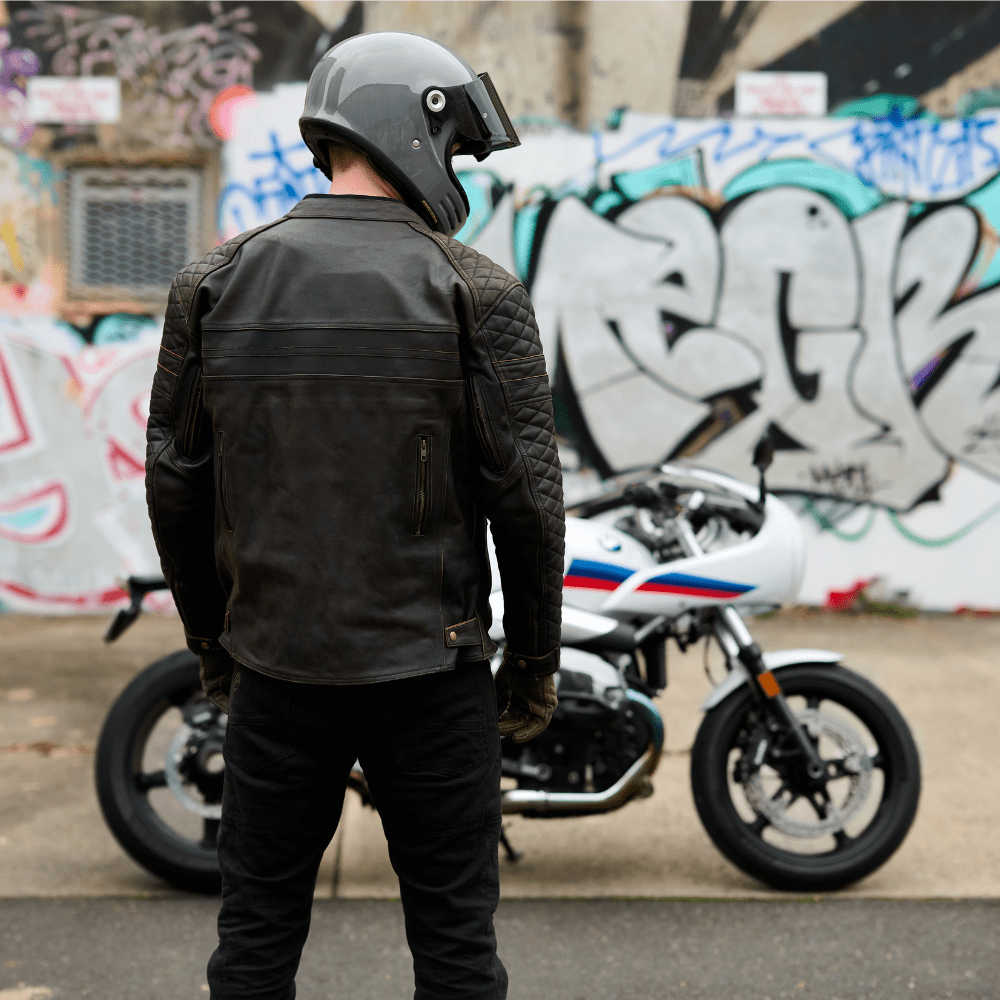 NEW GEN 2 'ol Bobber' | Diamond Quilted Premium Motorbike Jacket | Distressed Charcoal Brown