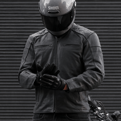 black leather jacket classic look