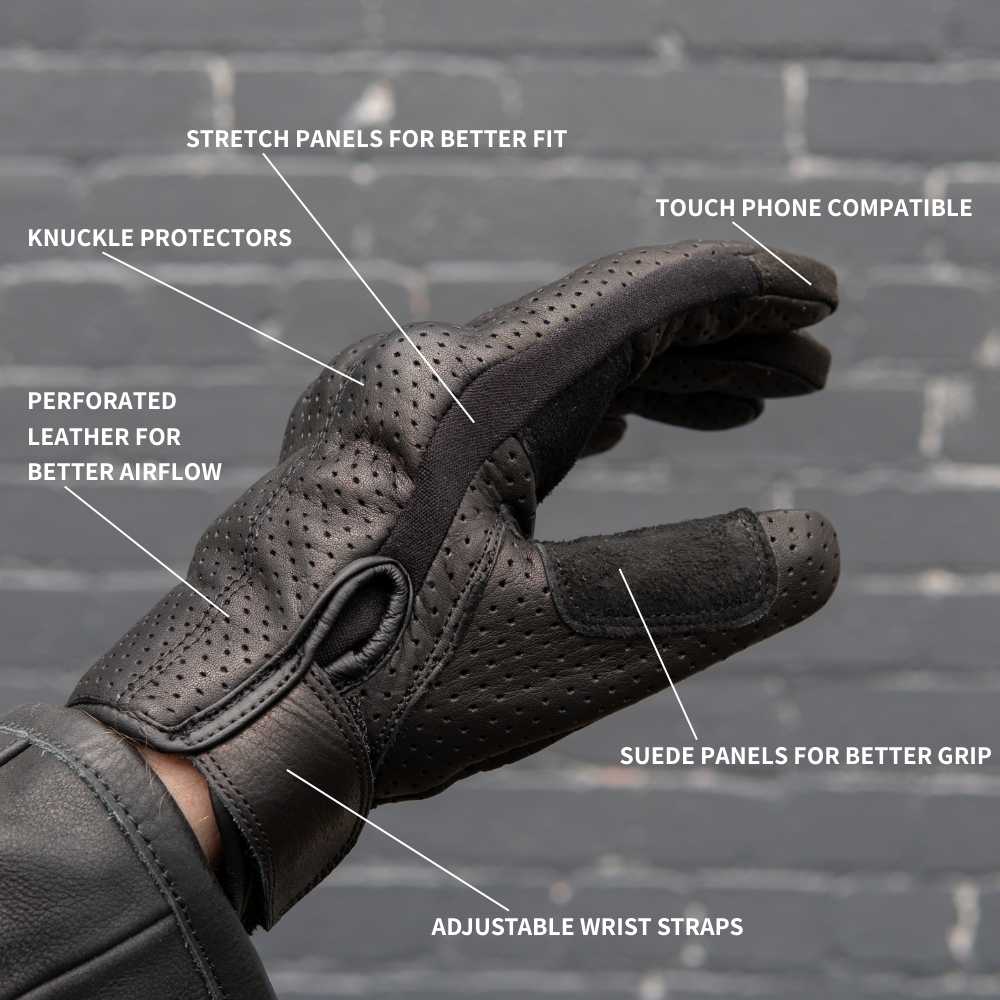 Gen 2 Thumpa's | Short Cuff Summer Motorbike Gloves | Aramid + Perforated Black Leather