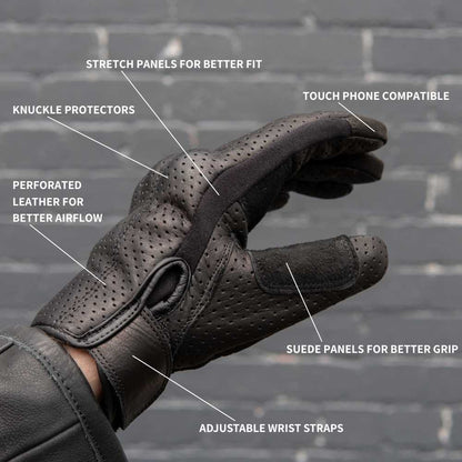 Gen 2 Thumpa's | Short Cuff Summer Motorbike Gloves | Aramid + Perforated Black Leather