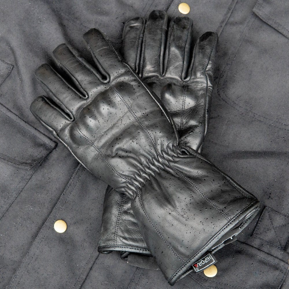 GEN 2 'The Classic' Double Length Gauntlet | Extra Long Warm Motorbike Gloves | Black Leather