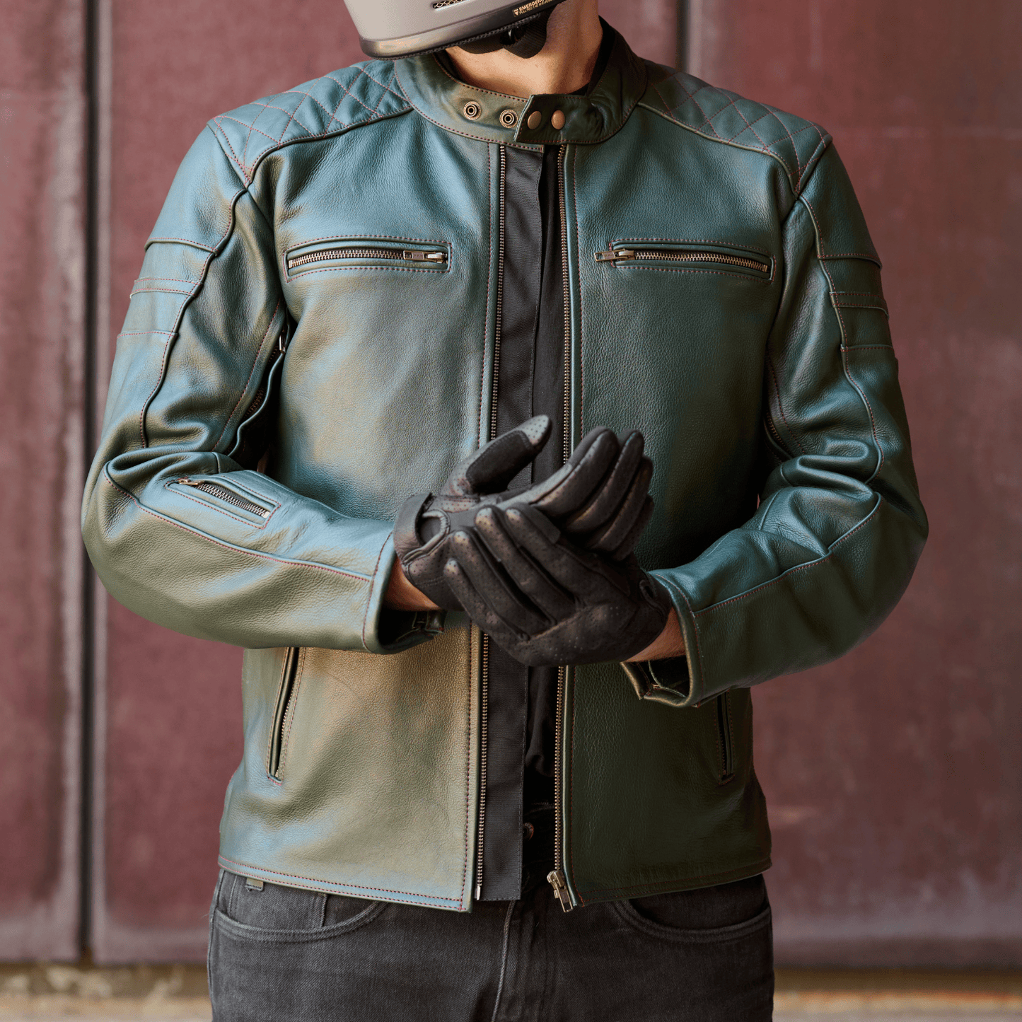 *NEW* 'ol Bobber' | British Racing Green Classic Leather Motorbike Jacket *LIMITED EDITION*