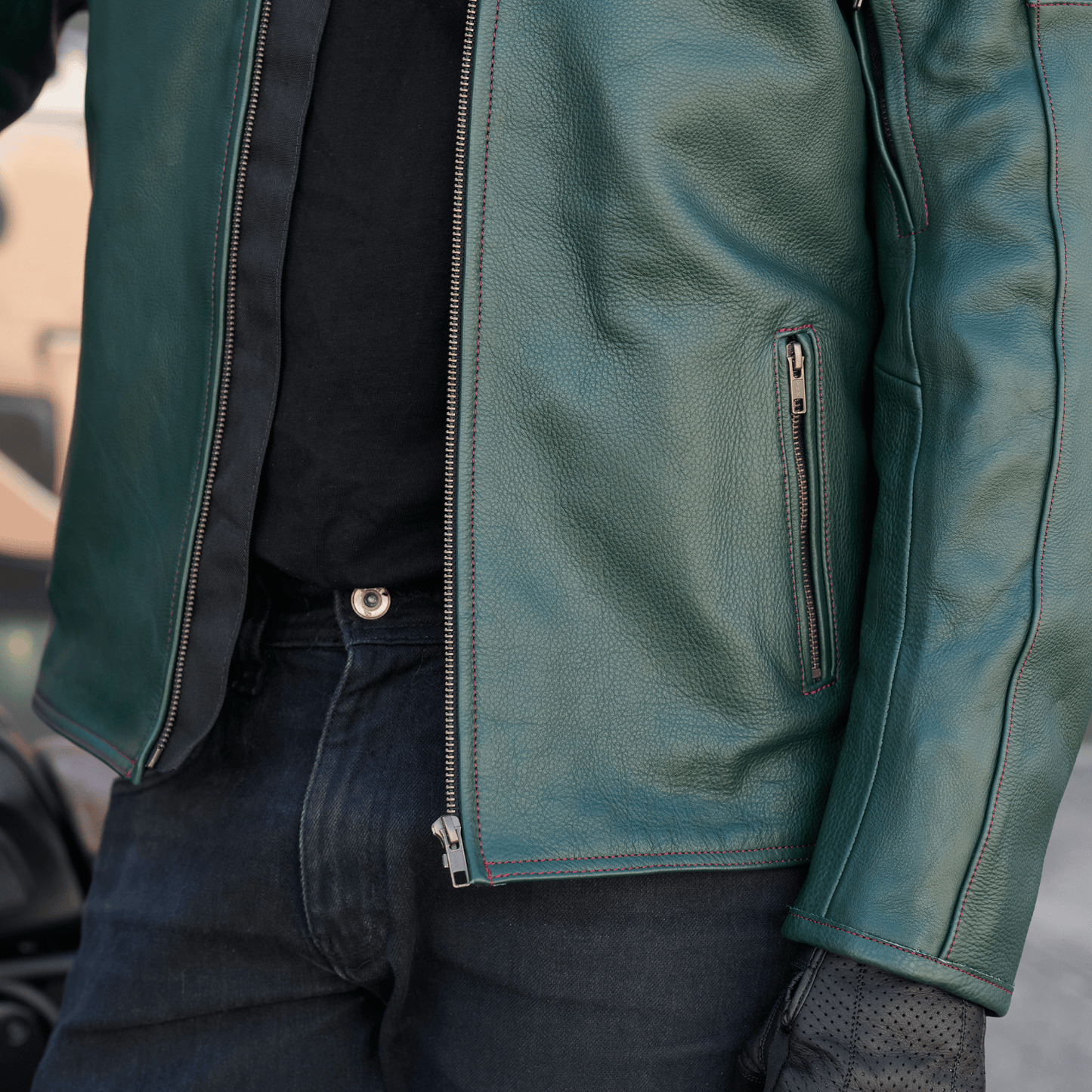 *NEW* 'ol Bobber' | British Racing Green Classic Leather Motorbike Jacket *LIMITED EDITION*