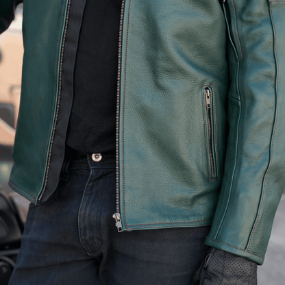 *NEW* 'ol Bobber' | British Racing Green Classic Leather Motorbike Jacket *LIMITED EDITION*