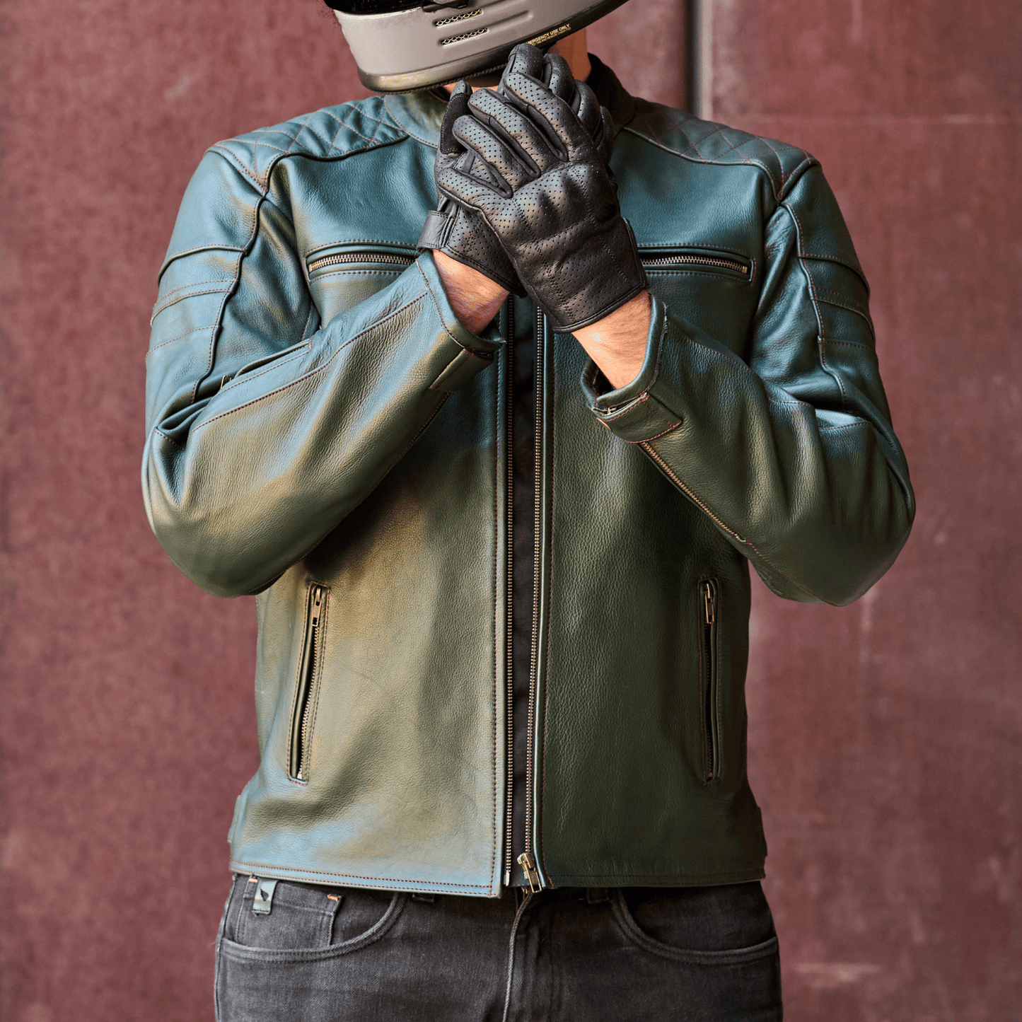 *NEW* 'ol Bobber' | British Racing Green Classic Leather Motorbike Jacket *LIMITED EDITION*