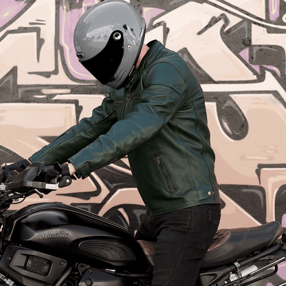*NEW* 'ol Bobber' | British Racing Green Classic Leather Motorbike Jacket *LIMITED EDITION*
