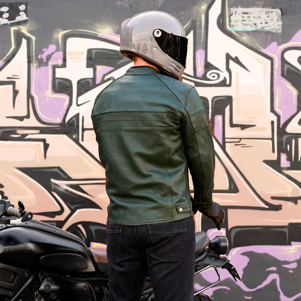ol Bobber' | British Racing Green Classic Leather Motorbike Jacket