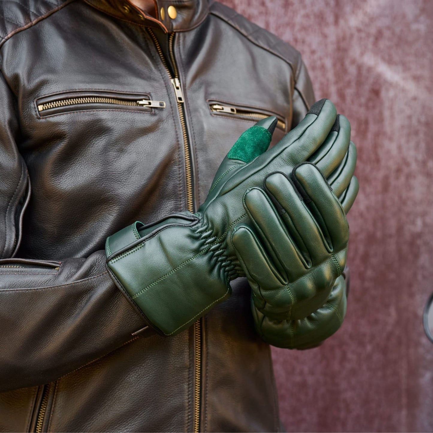 *NEW* GEN 2 'The Original' Double Length Gauntlet | Extra Long Warm Motorbike Gloves | British Racing Green Leather