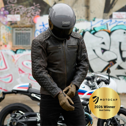GEN 2 'ol Bobber' | Diamond Quilted Premium Motorbike Jacket | Distressed Charcoal Brown