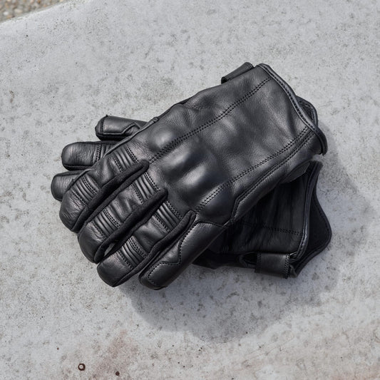 'Shorties' 2.0 Short Waterproof Motorbike Glove | Black Leather with Hipora Waterproof Membrane