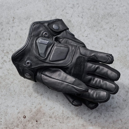 'Shorties' 2.0 Short Waterproof Motorbike Glove | Black Leather with Hipora Waterproof Membrane