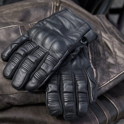 'Shorties' 2.0 Short Waterproof Motorbike Glove | Black Leather with Hipora Waterproof Membrane
