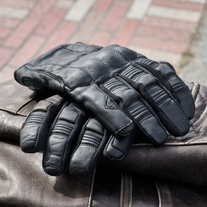 'Shorties' 2.0 Short Waterproof Motorbike Glove | Black Leather with Hipora Waterproof Membrane