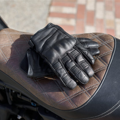 'Shorties' 2.0 Short Waterproof Motorbike Glove | Black Leather with Hipora Waterproof Membrane
