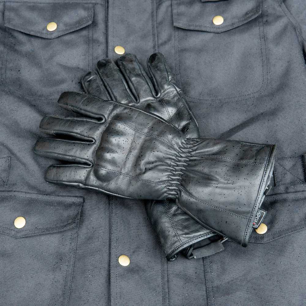 GEN 2 'The Classic' Double Length Gauntlet | Extra Long Warm Motorbike Gloves | Black Leather
