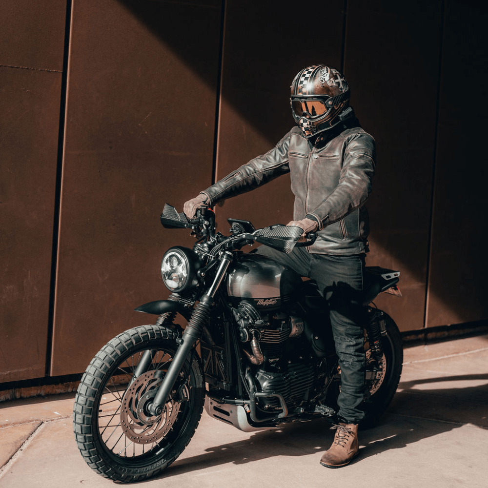 'ol Bobber' | Classic Leather Motorbike Jacket | Distressed Charcoal Brown Full Grain Leather