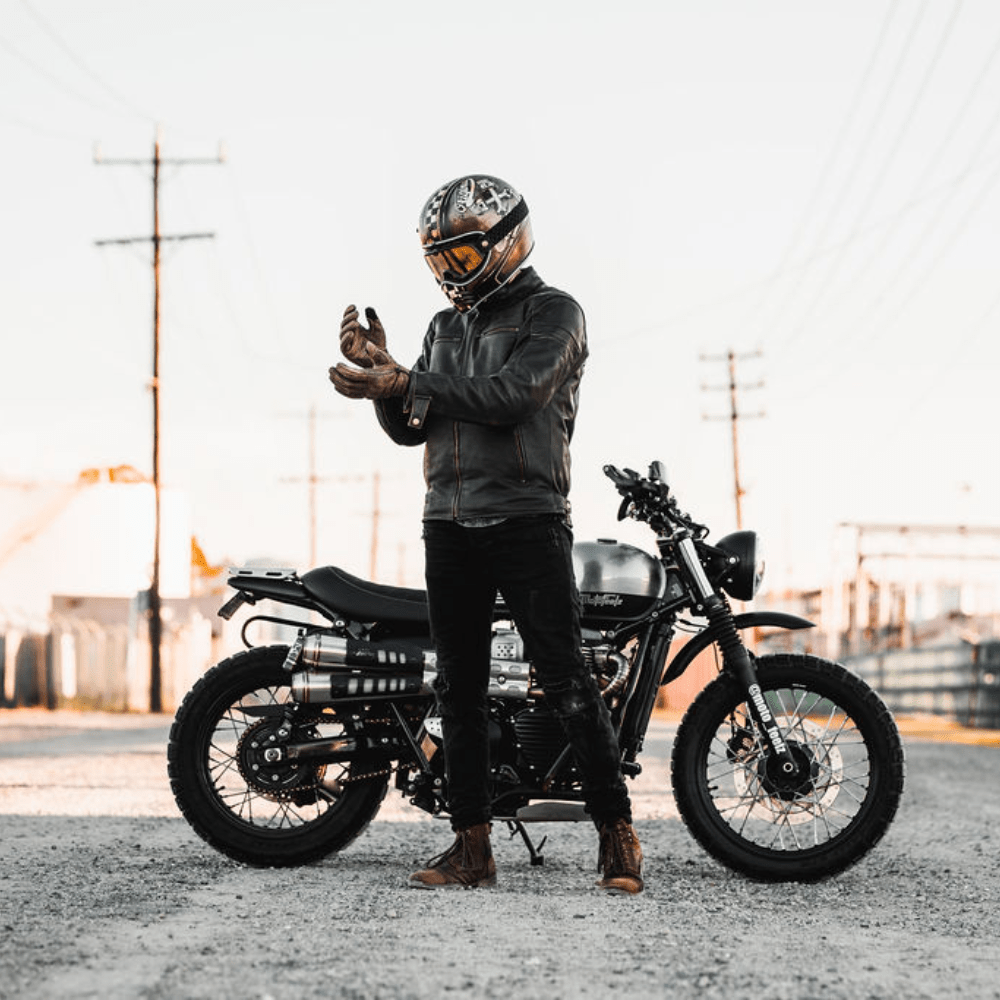 'ol Bobber' | Classic Leather Motorbike Jacket | Distressed Charcoal Brown Full Grain Leather