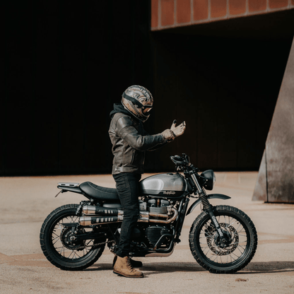 'ol Bobber' | Classic Leather Motorbike Jacket | Distressed Charcoal Brown Full Grain Leather