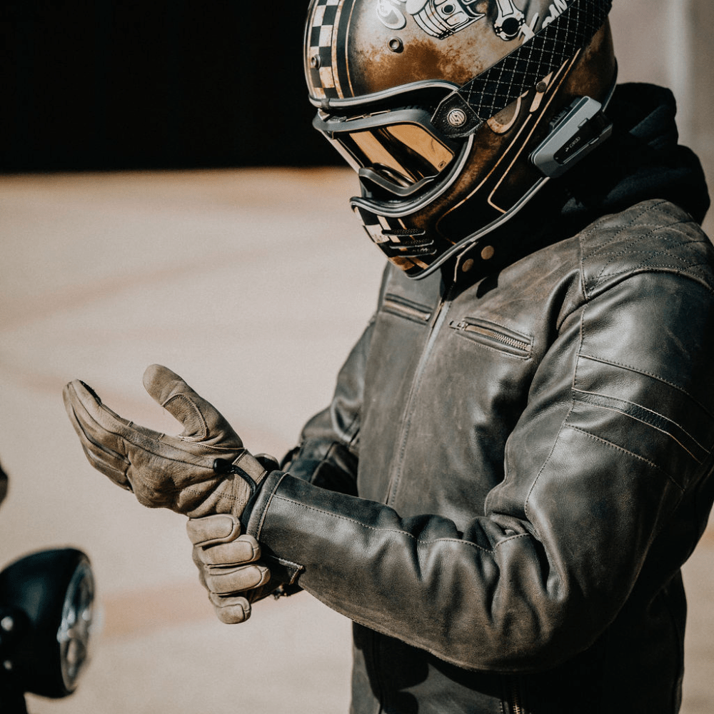 'ol Bobber' | Classic Leather Motorbike Jacket | Distressed Charcoal Brown Full Grain Leather