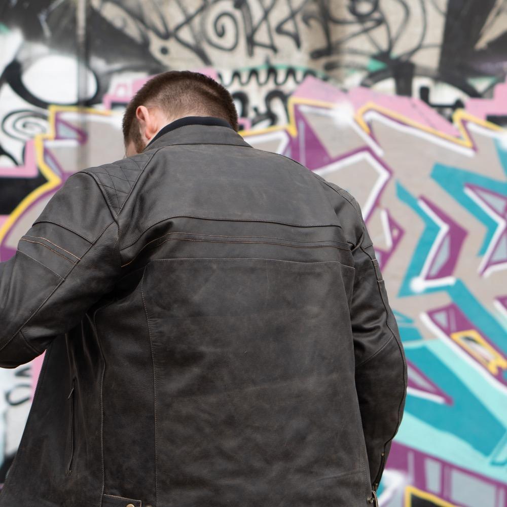 'ol Bobber' | Classic Leather Motorbike Jacket in Distressed Charcoal Brown