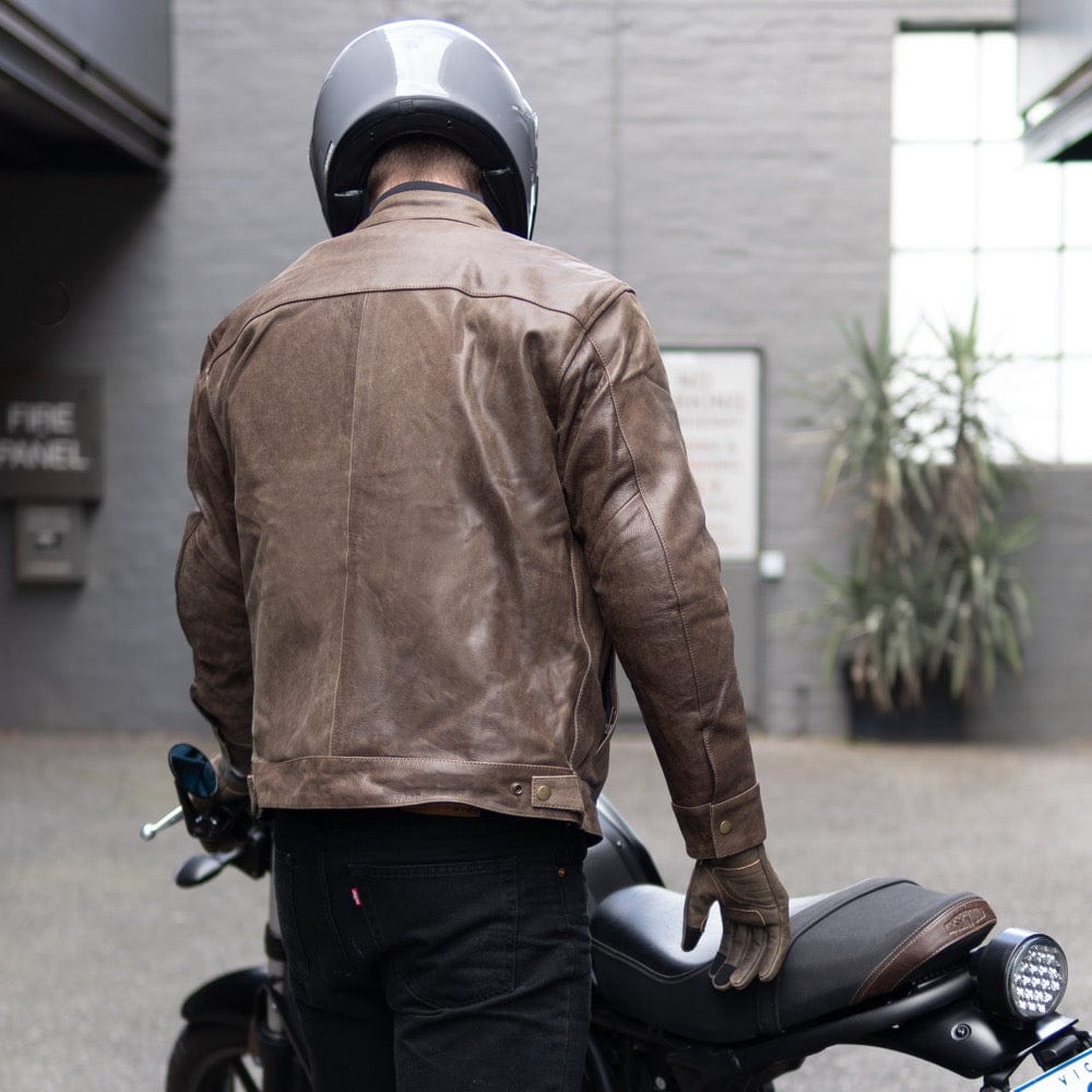 The 'Nelson' | Distressed Light Brown Leather Motorbike Jacket | Classic Full Grain Leather
