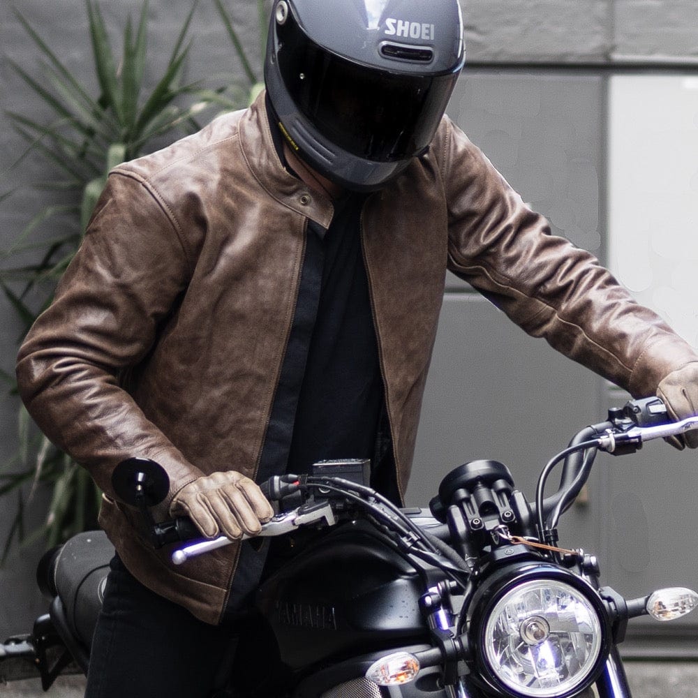 The 'Nelson' Distressed Light Brown Leather Motorbike Jacket Class –  Black Pup Moto