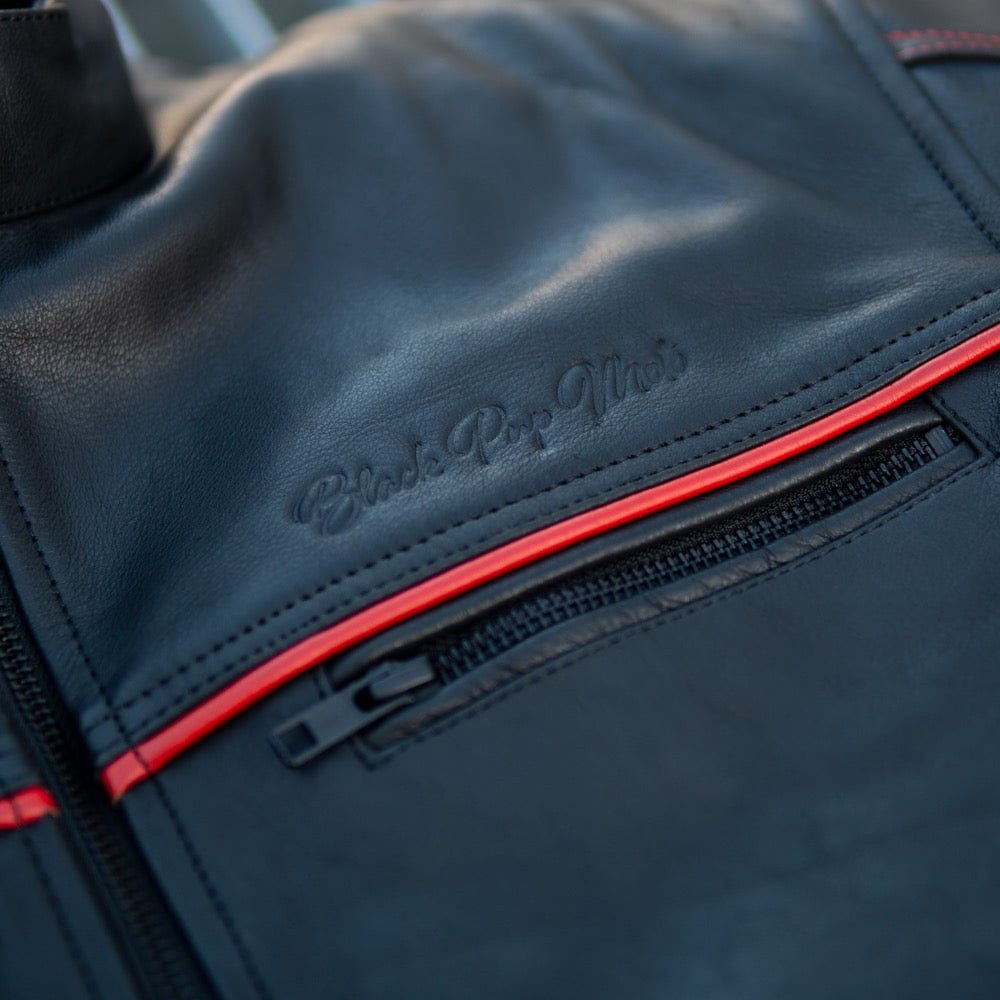 'The Rumbler' | Black Leather with Red Accents | Leather Motorbike Jacket