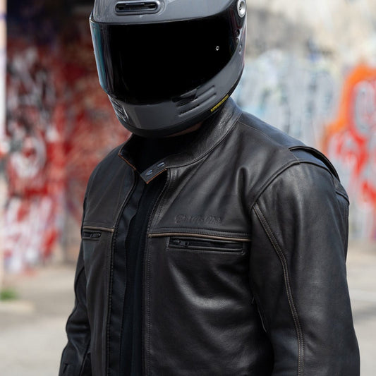 'The Rumbler' | Distressed Charcoal Brown Leather | Classic Leather Motorbike Jacket