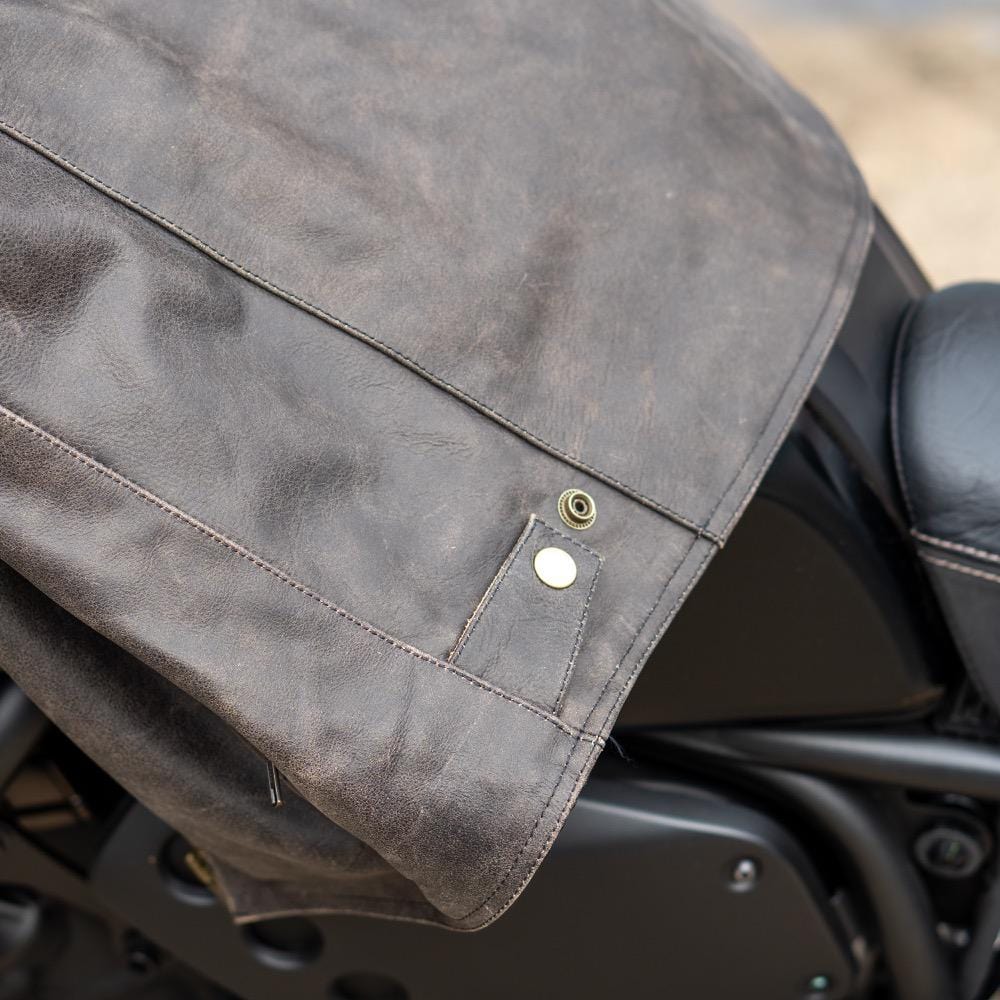 'ol Bobber' | Classic Leather Motorbike Jacket in Distressed Charcoal Brown waist buttons