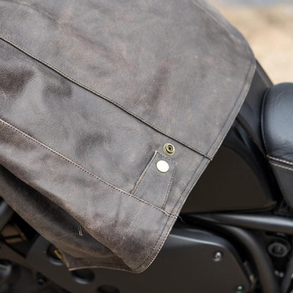 'ol Bobber' | Classic Leather Motorbike Jacket in Distressed Charcoal Brown waist buttons