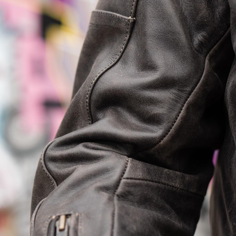 'ol Bobber' | Classic Leather Motorbike Jacket in Distressed Charcoal Brown