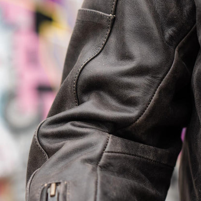 'ol Bobber' | Classic Leather Motorbike Jacket in Distressed Charcoal Brown