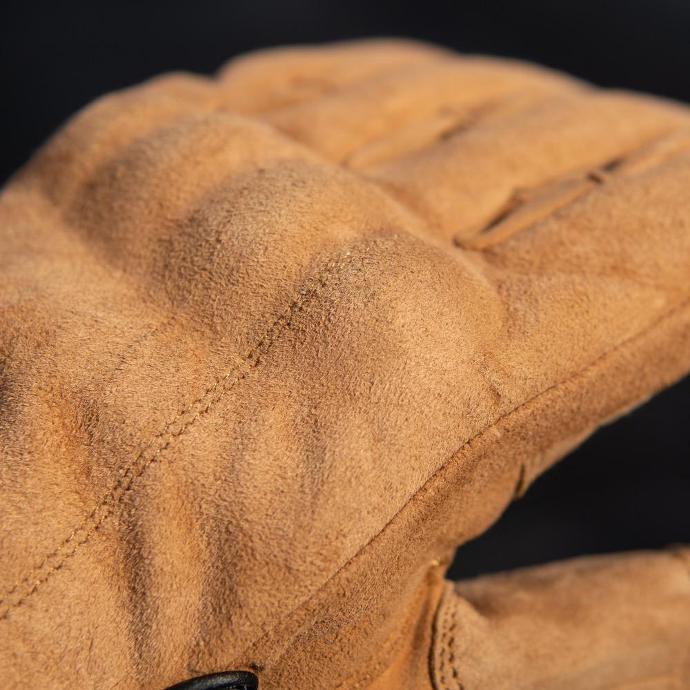 Tan Suede Motorcycle Gloves showing hard knuckle