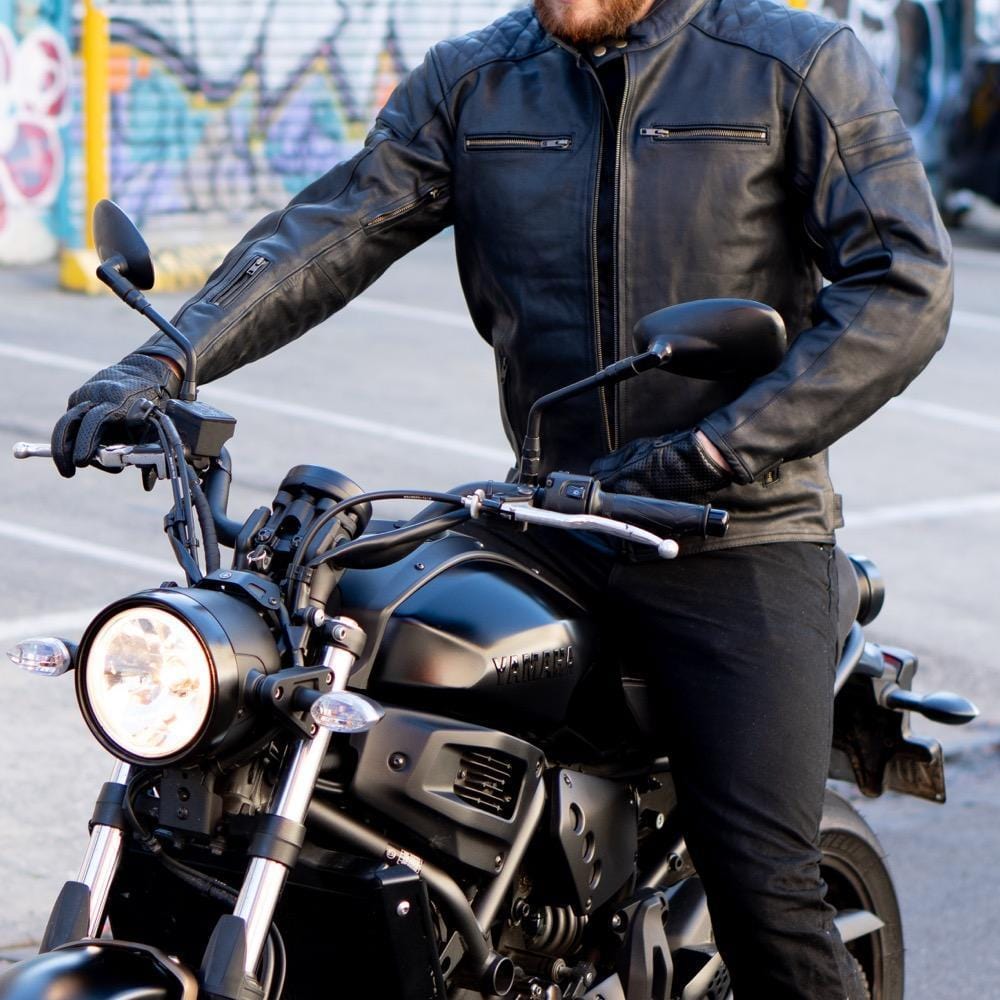 Black Leather Motorbike Jacket unzipped